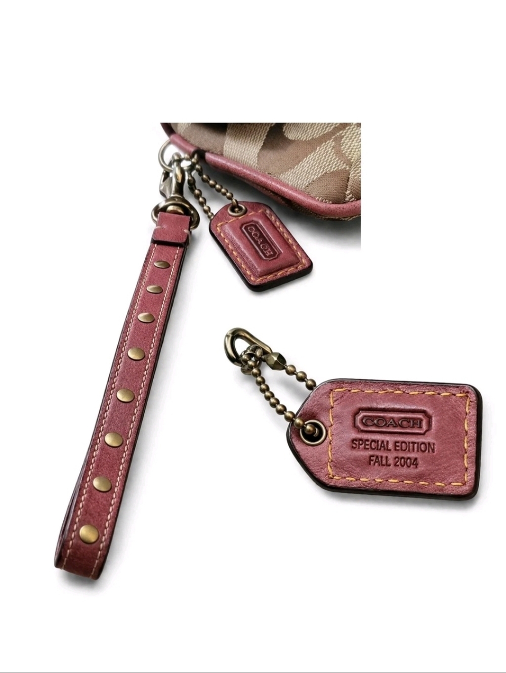 Coach Burgundy/Red Leather & Signature Canvas Buckle Special Edition Wristlet - Picture 7 of 10